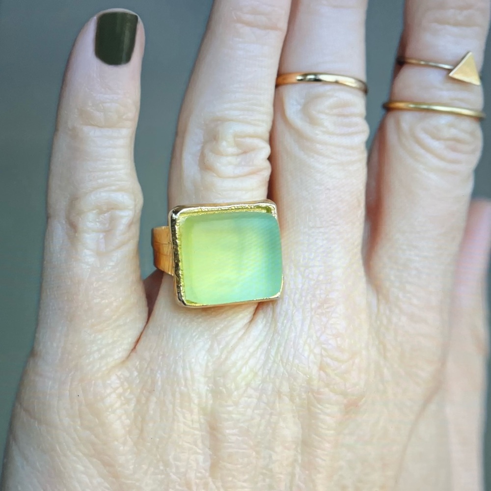 Recycled Coca-Cola Glass Ring Gold Handmade Glass Jewelry - Picture 3 of 5